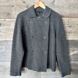Eileen Fisher Merino Wool Double Breasted Sweater Jacket M Gray Dark Academia